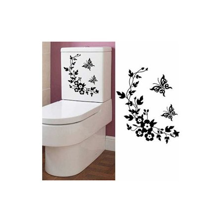 DIY Fjäril Blomma Badrum Hem Dekoration Väggklistermärken Dekorativa Toalettklistermärke Pålitlig Kvalitet Hållbarhet(Svart)