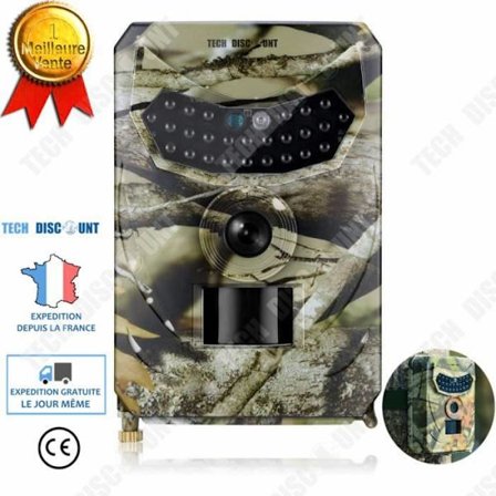 Jaktkamera - TECH DISCOUNT - Vattentät HD-kamera - CMOS-sensor 3MP - FHD-video 1080P - PIR-avstånd 15m