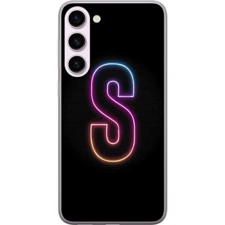 Kompatibel Mobilcover til Samsung Samsung Galaxy S23+ Neonbogstav S i lyserød og blå toner mod en mørk baggrund, stilfuld bogstavkunst med retro-fu