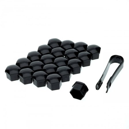 19mm Sorte Hjulkapsler/Boltdeksler 20-pakning + Installasjonsverktøy