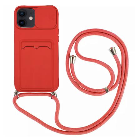 Iphone 12 - Stilrent Praktiskt Silikonskal Med Kortfack Röd