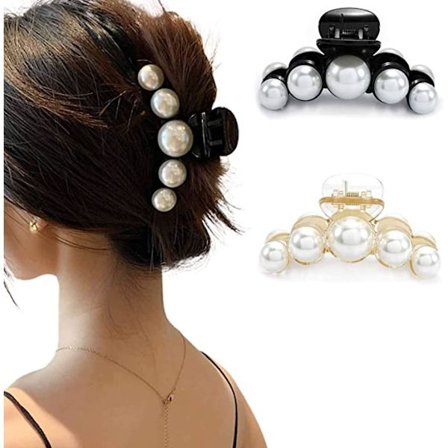 2 perlehårsklører (sort og champagne) perlehårsklører sort hårklemme stor hårklemme fransk design dame- og pigehårtilbehør