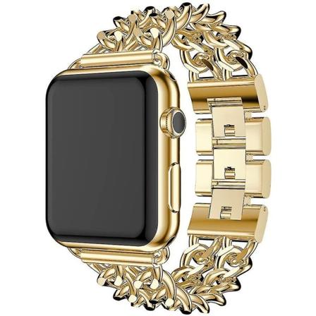 Kompatibel Apple Watch Band i rustfrit stål Metal Cowboy Chain Style Udskiftning Iwatch Series 7 Sportsrem Armbånd (guld, 38mm/40mm/41mm)