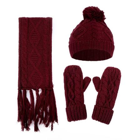 1 set Dammössa Scarfhandskar Stickning Varm enfärgad färg Andas för vintern wine red