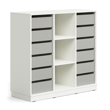 Student storage CASPER, 12 drawers, 3 compartments, base frame, white/grey