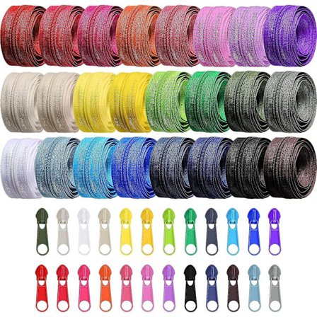 24 Yards Assortert 24 Farger #5 Nylon Spiralglidelåser, Blandede Farger Syglidelåser Med 96 Stykker Fargerike Glidelåstrekkere Glidelåsreparasjonssett