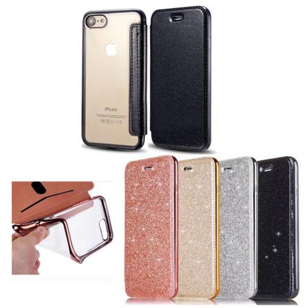 SKALO iPhone 7/8 Lompakkokotelo TPU Ultra Ohut Glitter - Valitse Black