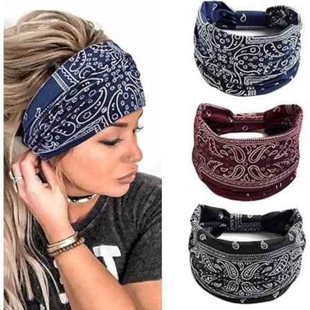 #(sæt af 3) Yoga Pandebånd Brede Elastiske Pandebånd Boho Hår Pandebånd Blomst Hår Tilbehør til Kvinder og Piger#