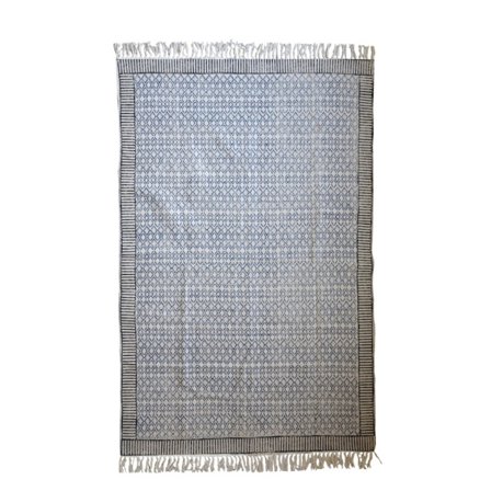 Puuvillamatto 190x120 cm, Beige/Musta/Sininen