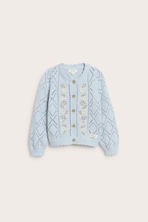 Newbie | Strikket cardigan med blomster | Lyseblå