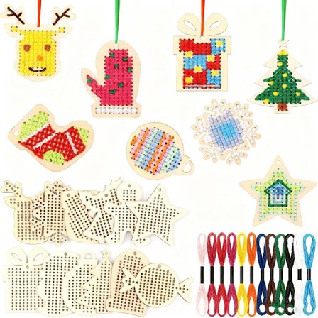 Julbroderikit för vuxna - 12-pack med verktyg - DIY nybörjarvänligt - Kompatibelt med standardramar - Nya designer 2025