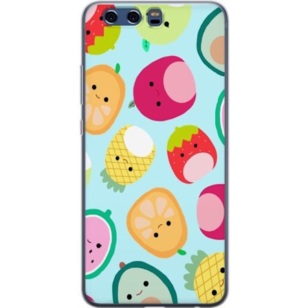 Kompatibelt Mobildeksel til Huawei P10 Mønster av kawaii-frukter som jordbær sitron ananas og avocado på lyseblå bakgrunn