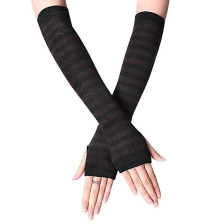 Dame håndledsvarmere luffer lange hånd fingerløse stribede handsker (FMY)