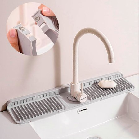 Kranmatta Kompatibel med Badrumshandfat 2024 Uppgraderad Knappdesign Silikon Handfat Stänkskydd Snabbtorkande Egenskaper (Grå, L)