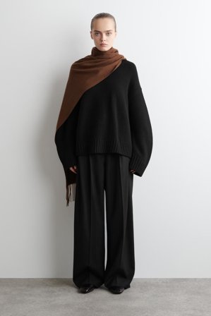 COS Women's Fringed Wool Scarf in Brown