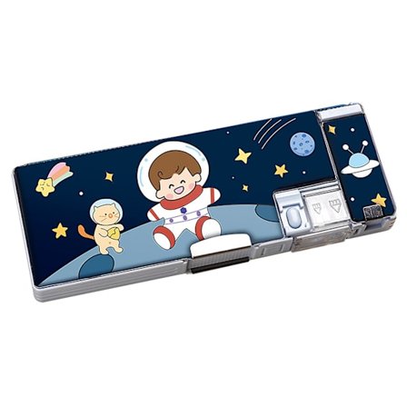 Suuri kapasiteetti Kaksisuuntainen avaruusmies sarjakuvatyyli kynäpussi sisäänrakennetulla teroittimella - Kannettava kynäkotelo lapsille kouluun