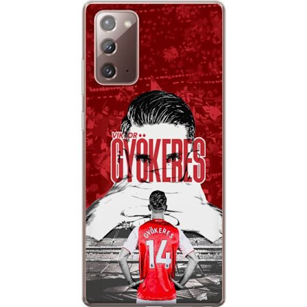 Kompatibelt Mobildeksel til Samsung Galaxy Note20 Rød dramatisk kollasjebilde med Viktor Gyökeres portrett og spillere fra bak på arenaen