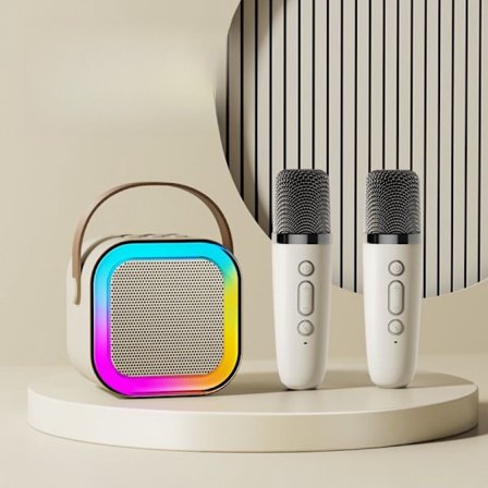 Karaokemaskine til børn og voksne, bærbar Bluetooth Mini Karaoke Mikrofon Sang højttaler med 2 mikrofoner og lys, legetøj