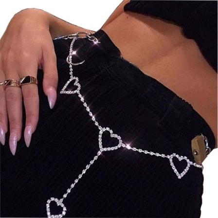 Rhinestone Kroppskedja Bälte Kristall Midjekedjor Hjärta Hänge Sommar Strand Midja Kropp Smycken