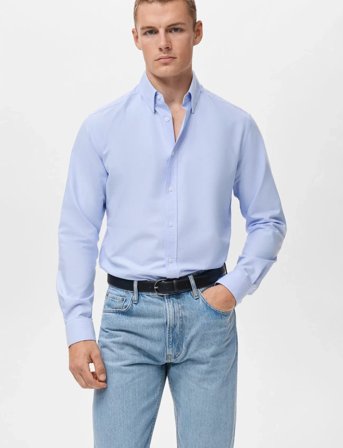 Mango 100% Cotton Oxford Shirt - Blue - M
