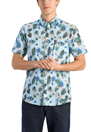 Lindbergh Printed cotton/linen shirt S/S Skjortor Herr Blå L