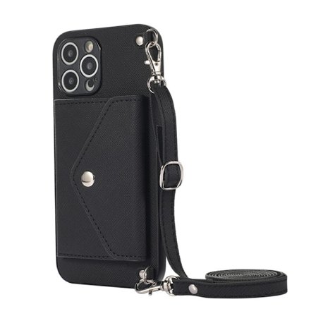 Etui til iPhone 14plus 6,7 tommer svart [med snor] multifunksjonell kortspor lommebok crossbody l