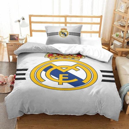 Real Madrid Ultra Blødt Sengelinned Sæt D Sengetøj Berømt Fodboldhold Trykt Mikrofiber Dynebetræk Dele med Lynlås Lukning 135*200 CM V