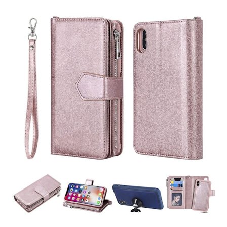 iPhone XS aftageligt 2-i-1 læder flip cover - Rose Gold