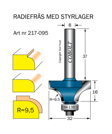 Cobolt 217-095 Avrundingsfres R=9,5 D=32 L=16, Maskintilbehør & forbruk
