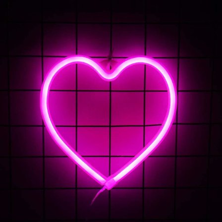 1 kpl Pink Heart Neon -kyltti, paristokäyttöinen tai USB-käyttöinen LED-neonvalo juhliin, kodin sisustuslamppu, pöytä- ja seinäkoristevalo 