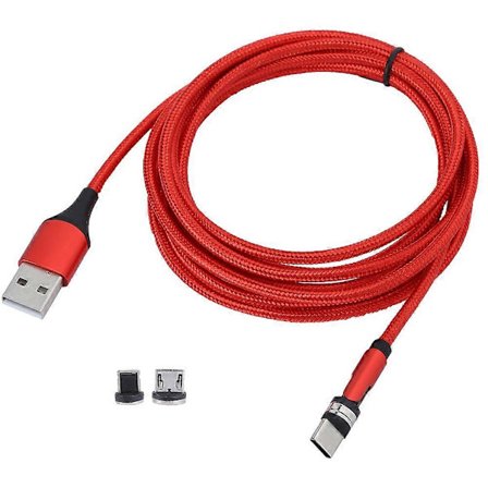 3 i 1 Roterende Magnetisk Opladerkabel Micro USB Hurtigoplader til Mobiltelefon 2M