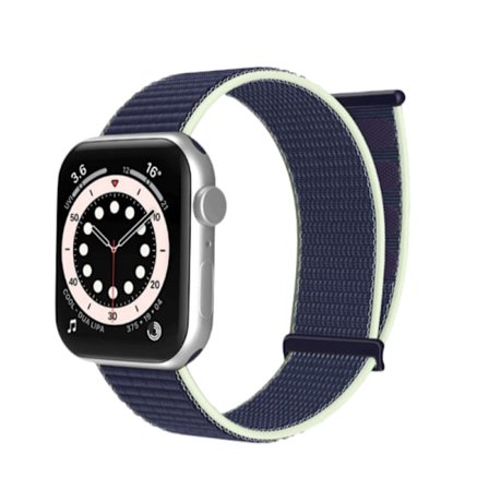 Nylon Loop -ranneke, yhteensopiva Apple iWatch 38/40/41mm ja 42/44/45/49mm kanssa, säädettävällä tarranauhalla, tummansininen