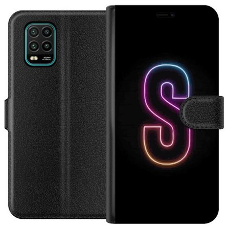 Kompatibelt Plånboksfodral till Xiaomi Xiaomi Mi 10 Lite 5G Neonbokstav S i lysande rosa och blå toner mot mörk bakgrund, stilren bokstavskonst med