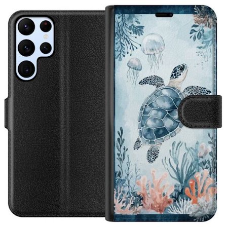 Yhteensopiva Lompakkokotelo Samsung Galaxy S22 Ultra 5G Akvarellimaalaus merikilpikonna korallien ja meduusojen joukossa rauhallisessa sinisessä vede