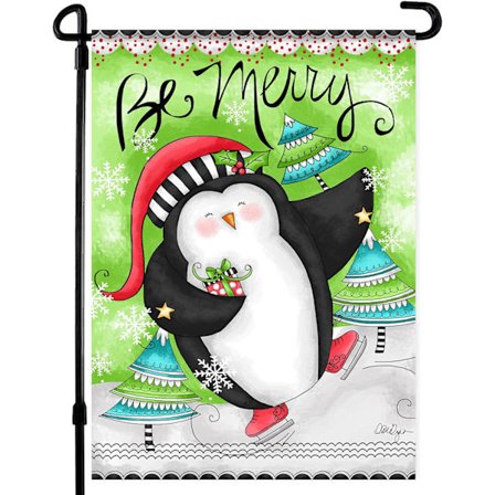 Julehaveflag - Dobbeltsidet juleflag 30,48 x 45,72 - Bedårende pingvin vinterflag - Passer til standard flagstang