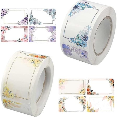 500 st Etiketter för Glasburkar, Blommönster, Självhäftande Etiketter, Marmeladburkar, Frysburkar, Kryddburkar