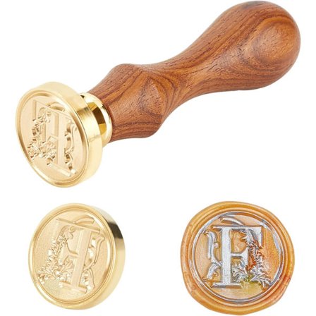 Sigillstämpel med trähandtag och mässingsstämplar med alfabetets bokstäver, 25 x 14 mm, 75 mm, Bokstav-F, 25x14mmx75mm