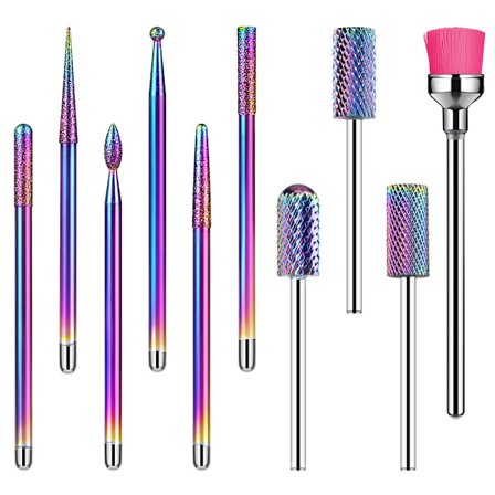 10 st Tungstenstål Nagelfräs Bits Set (Färgglad), Professio