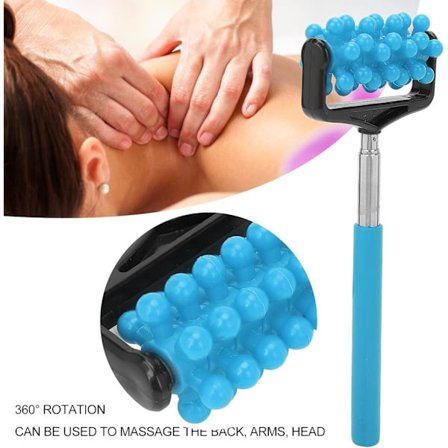 Säädettävä ergonominen kahva kestävä joustava selkärulla hierontatikku miehille naisille käsivarsille päähän (taivaansininen)_max