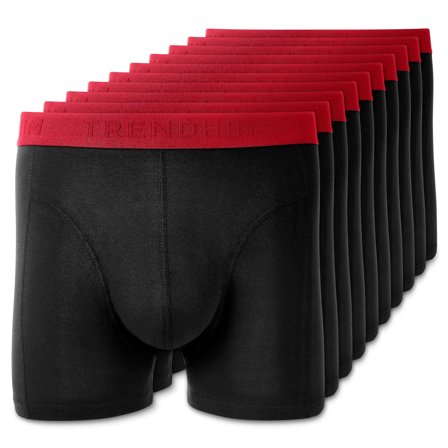 Medium - FlexFeel | 10-Pack Black Cotton Boxer Briefs with Red Waistband for Men
