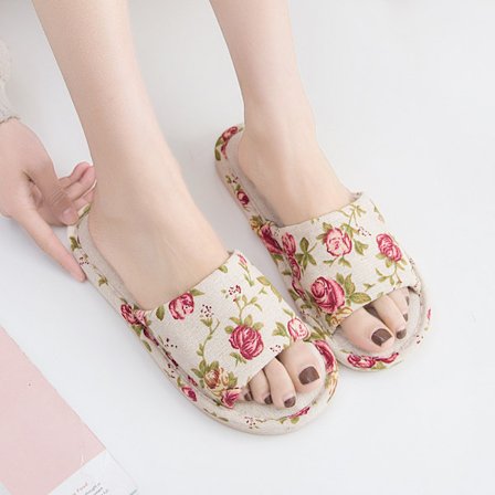 Hjemmesko med åben tå, åndbare bomuldssko, bløde indendørssko, skridsikre hjemmesko, lette stofsko, afslappet hjemmesko