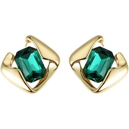 Sparkling Green Square Earrings Niche Design Lightweight Luxury