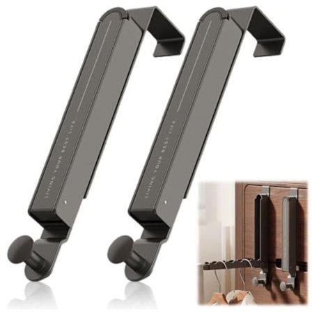 Kokoontaitettavat ovikoukut, 2 kpl, alumiininen vaateteline takkien, kylpytakien ja laukkujen säilytykseen, laajennettavissa 6 lovella, max. 5 kg, 