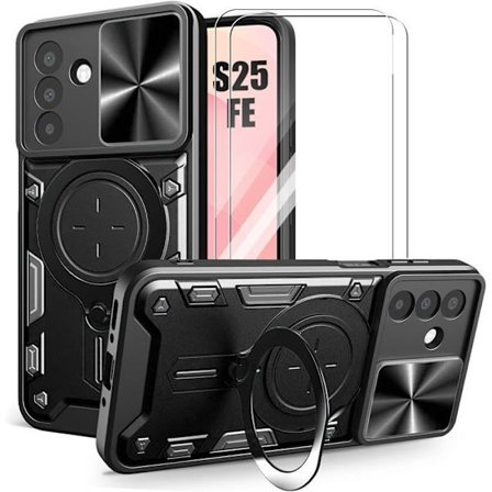 Skyddsskal - BOOLING - för Samsung Galaxy S25 FE - Svart - Magnetring - 2 Härdat Glas