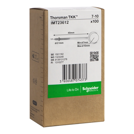 Schneider Electric IMT23612 Klemmer spiker, 100-pakning, rund kabel 7-10, 2,1x40 mm, Installasjonsmaterial