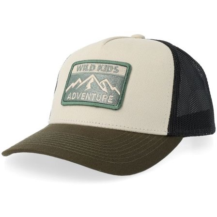 Kiddo Cap - Beige trucker Keps - Kids Green Adventure Mountain Stone/Black/Olive Brim A-frame Trucker @ Hatstore
