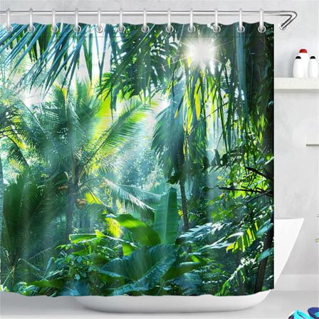 Viidakon metsä koukuilla suihkuverho 180x180cm trooppiset kasvit kylpyhuone