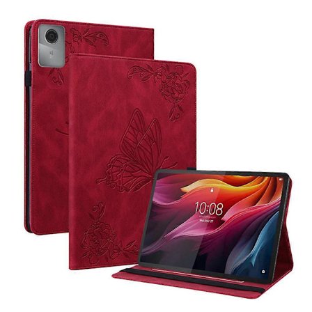 For Lenovo Idea Tab (TB336ZU TB336FU) Xiaoxin Pad 11 2025 Deksel Sommerfugl Blomster Preg PU Lær Tablet Cover med Kortspor Rød