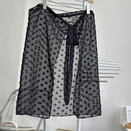 {xjxj}Spets Vikbar Halv kjol Gazekjol SVART