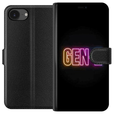 Kompatibelt Lommeboketui til Apple Apple iPhone 16e Neontext Gen Z i fargerikt lys mot mørk bakgrunn i moderne digital stil